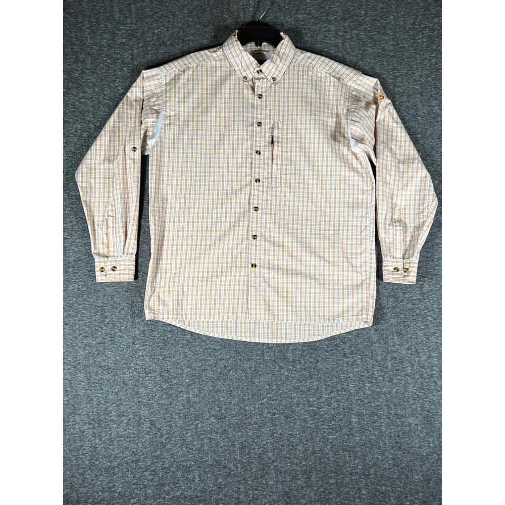 Drake Waterfowl Mens Orange Plaid Vented Back Long Sleeve Hunting Shirt Size M